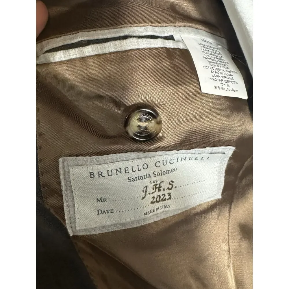 Brunello Cucinelli Charcoal Windowpane Virgin Wool Deconstructed Blazer 50 40R